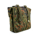 Original German army flecktarn camo combat bag with MOLLE straps and buckle closures for secure outdoor gear storage