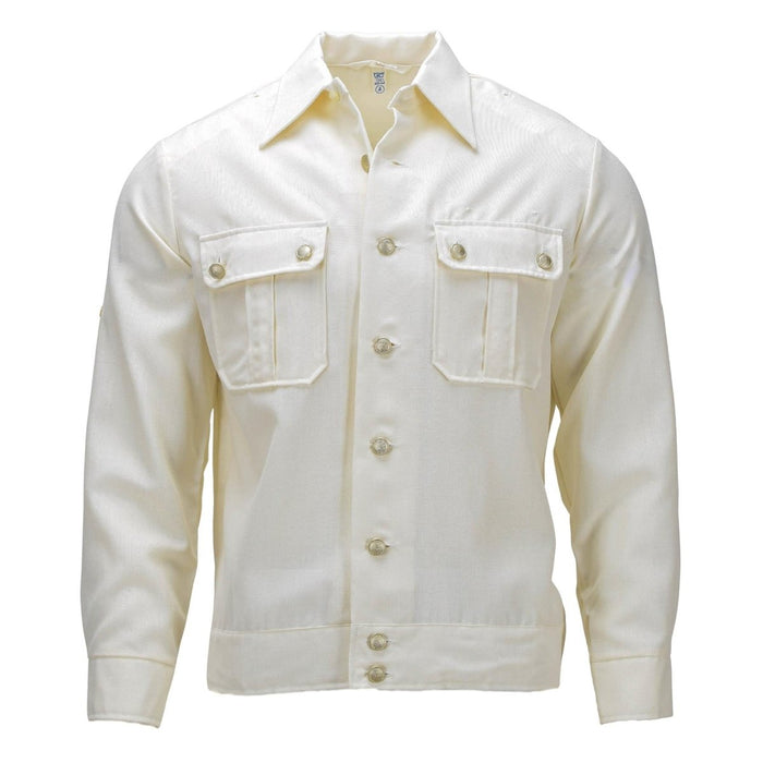 Original German Military Formal Shirt Long Sleeve Cotton Blend Army Issued in off-white with button front and chest pockets
