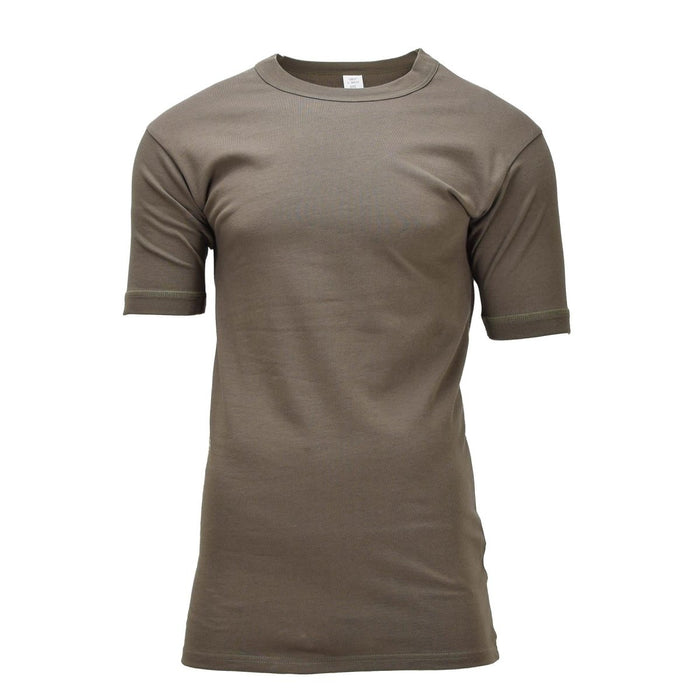 Original German Military Undershirt Cotton Short Sleeve Surplus Olive in breathable durable cotton for outdoor gear use
