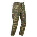 Greek army BDU pants in lizard camouflage with reinforced knees, durable and designed for tactical outdoor use.