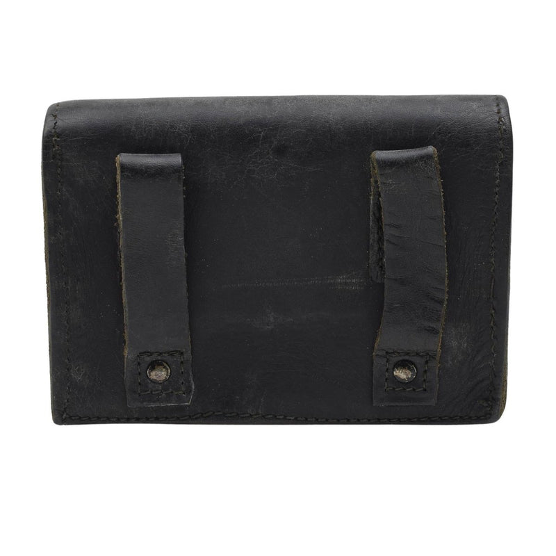 Pochette de chargeur militaire italienne originale en cuir avec boucles métalliques, petite taille, noire