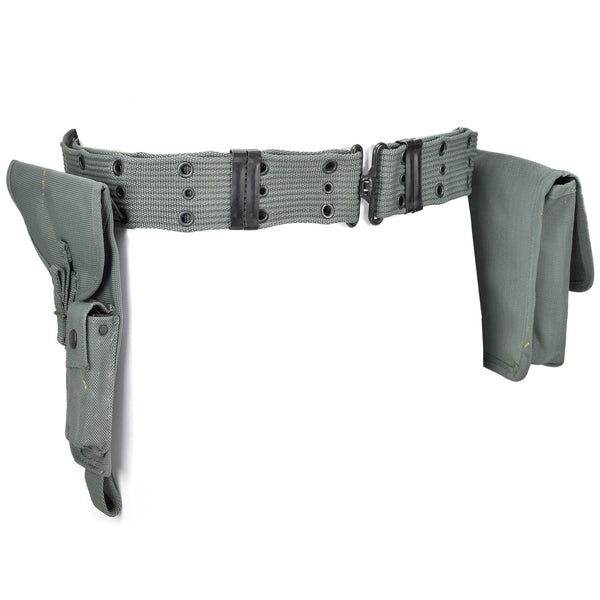 Original Italian police pistol belt holster with ammo pouch and durable adjustable waist system in gray fabric design