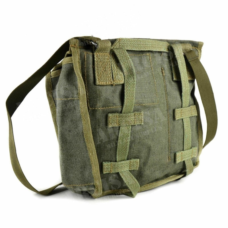 Original Polish army olive canvas shoulder bag with adjustable strap, durable for bushcraft and outdoor use.