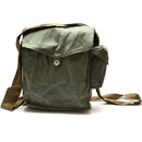 Vintage Soviet era Polish military OM-14 gas mask carrying bag with adjustable shoulder strap and button closure.
