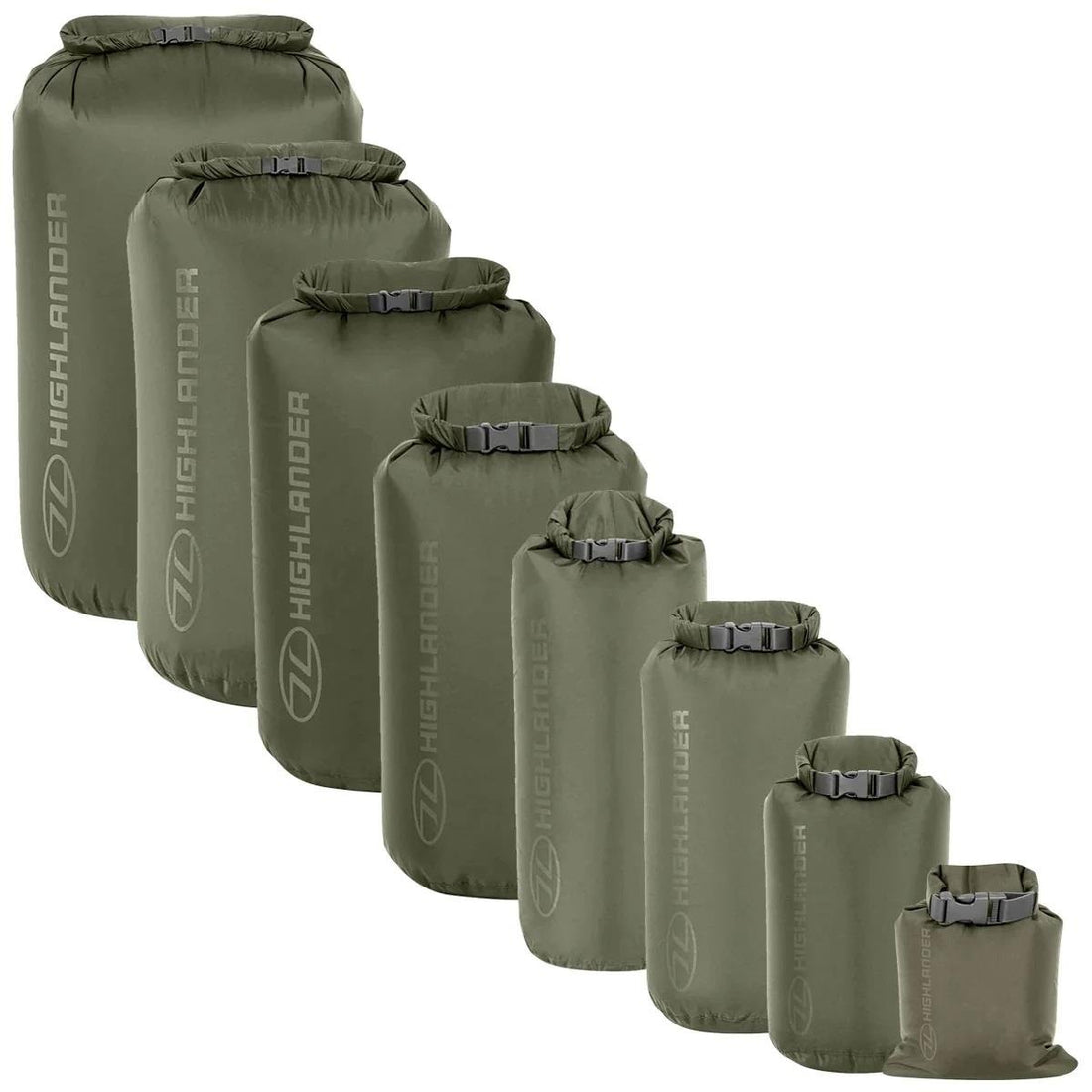 Original Scottish Army Highlander Dry Bags 1L–40L Roll Top Quick Release Buckle