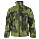 Original Swedish army M90 splinter camouflage combat jacket with zip, multiple pockets, and adjustable cuffs and waist.