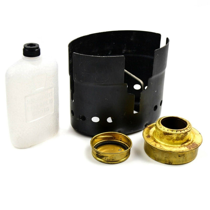 Réchaud de camping original Trangia SVEA de l’armée suédoise avec brûleur en laiton, base de poêle et kit de bouteille de carburant en plastique