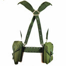 Green Swedish army webbing rig system 304 tactical belt with H-strap suspenders and two attached pouches