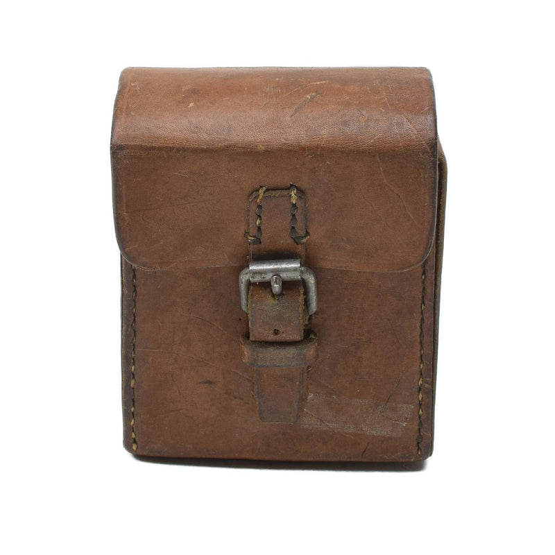 Vintage original Swedish military hard leather belt pouch with secure buckle closure and universal magazine storage design