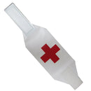 White object with a red cross on a white background
