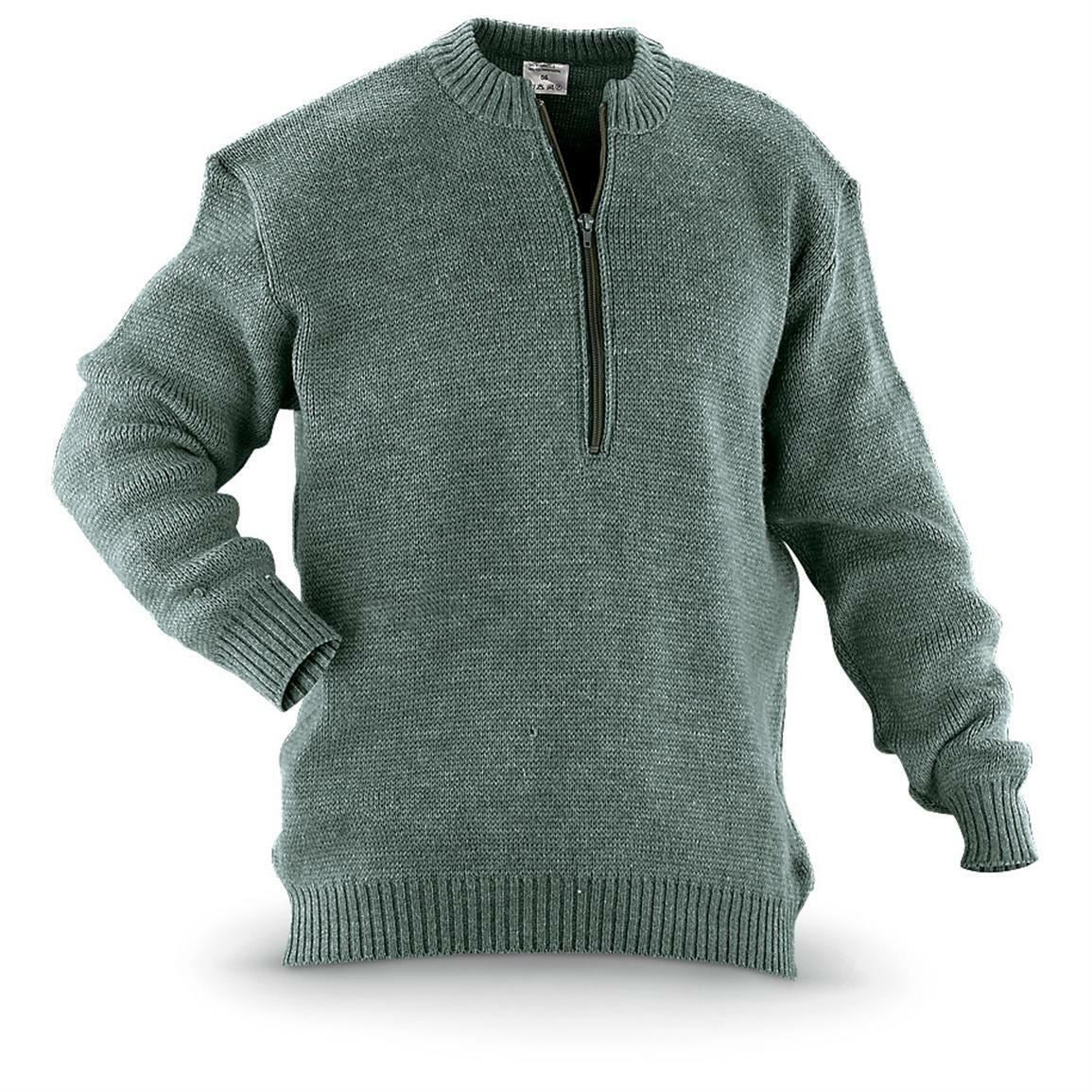 Pull original de l'armée suisse M74 Jumper pull en laine vierge gris avec fermeture éclair