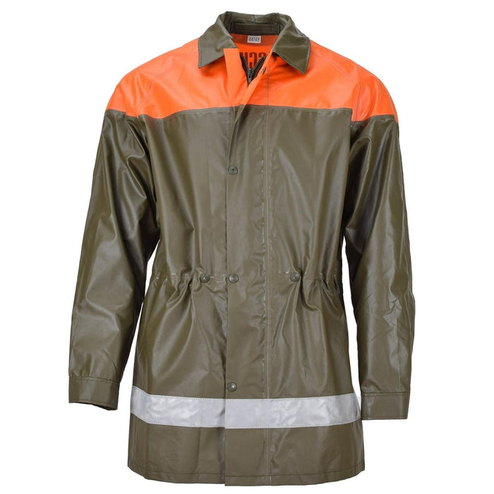 Original Swiss army rain jacket olive civil protection waterproof long coat NEW - GoMilitar