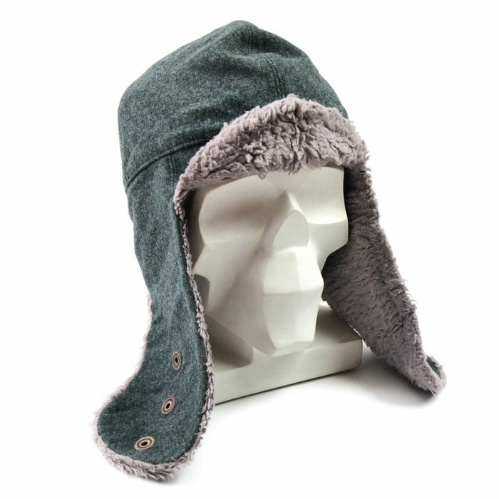 Casquette d'hiver militaire suisse originale en laine grise avec doublure en fausse fourrure et cache-oreilles réglables pour une protection contre le froid