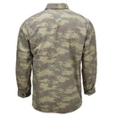 Back view of original Turkish ripstop military shirt in lightweight arid desert camouflage pattern.