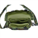 Open original U.S. military shoulder bag pouch in woodland camouflage with interior pockets and buckle closure