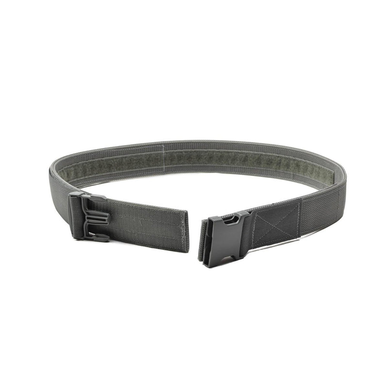 Foliage green tactical belt with ITW Nexus quick-release buckle and Velcro, durable nylon construction for military use