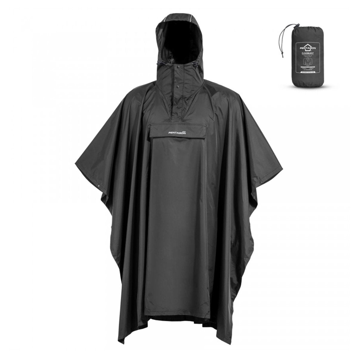 PENTAGON Cloudburst Packable Poncho Waterproof Breathable Reflective Details
