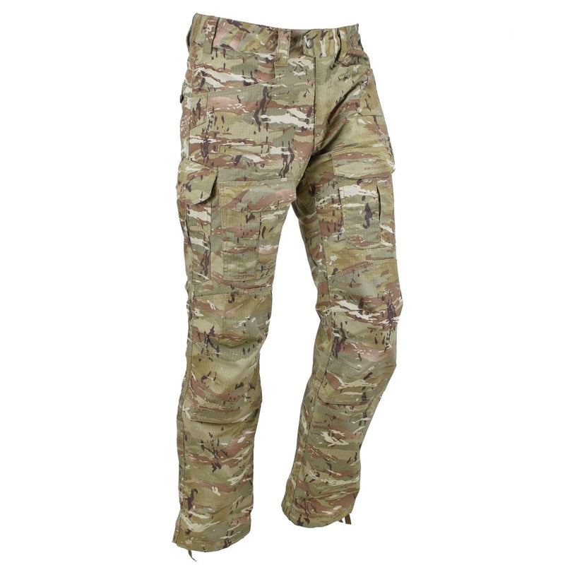 Pentagon Lycos Combat pants in pentacamo ripstop fabric with cargo pockets, reinforced knees, and adjustable cuffs for tactical use.