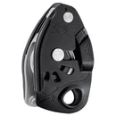 Black Petzl Neox assisted braking belay device designed for smooth rope handling and top-rope climbing safety.