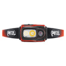 Orange PETZL Swift RL rechargeable headlamp with 1100 lumens, Reactive Lighting, and adjustable black headband