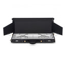 Portable Primus Alika outdoor stove with dual burners and windscreen for efficient camping cooking.