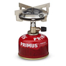 Compact Primus Mimer single burner propane stove for camping, hiking, and outdoor cooking with stable support and easy ignition.