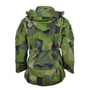 Back view of TACGEAR military ripstop commando smock jacket in splinter camo with hood and multiple pockets