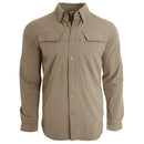 Slim fit TEXAR long-sleeve military shirt in tan, durable and breathable with reinforced stitching and adjustable cuffs.