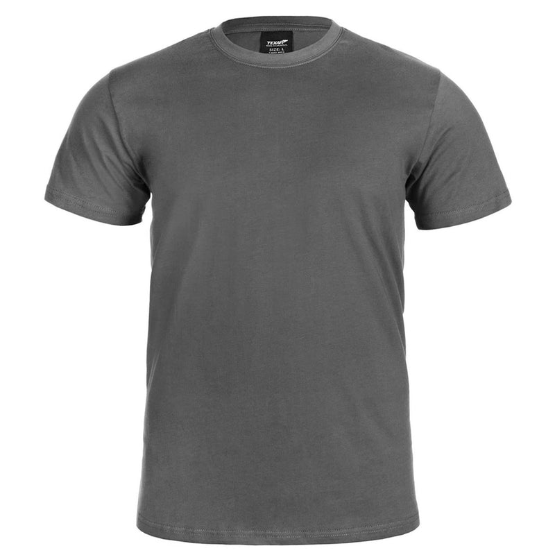 Grey TEXAR military cotton T-shirt undershirt with breathable fabric and reinforced stitching for durability and comfort.