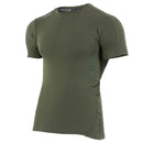 Olive green TEXAR short sleeve tactical base layer undershirt designed for military and outdoor use with breathable fabric.