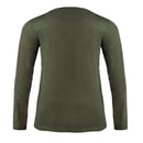 Back view of TEXAR military thermal long sleeve undershirt in olive green for cold weather use