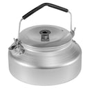Lightweight aluminum Trangia 0.9L kettle with folding handle, compact and durable for camping and outdoor use.