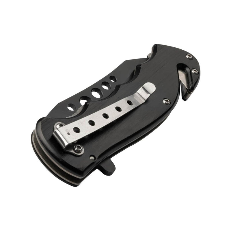 Tactical folding knife belt cutter