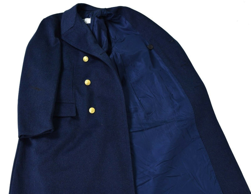 Air force original Italian army blue wool overcoat liner belted golden buttons vintage coat