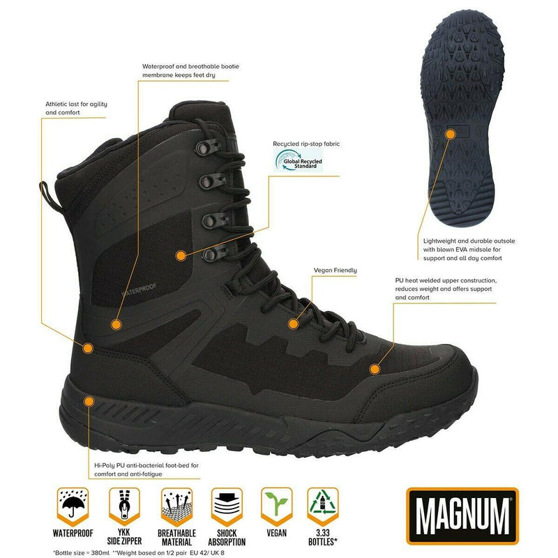 Magnum Ultima 8.0 waterproof combat boots hiking lightweight footwear black recycled rip-stop fabric membrane keeps feet dry